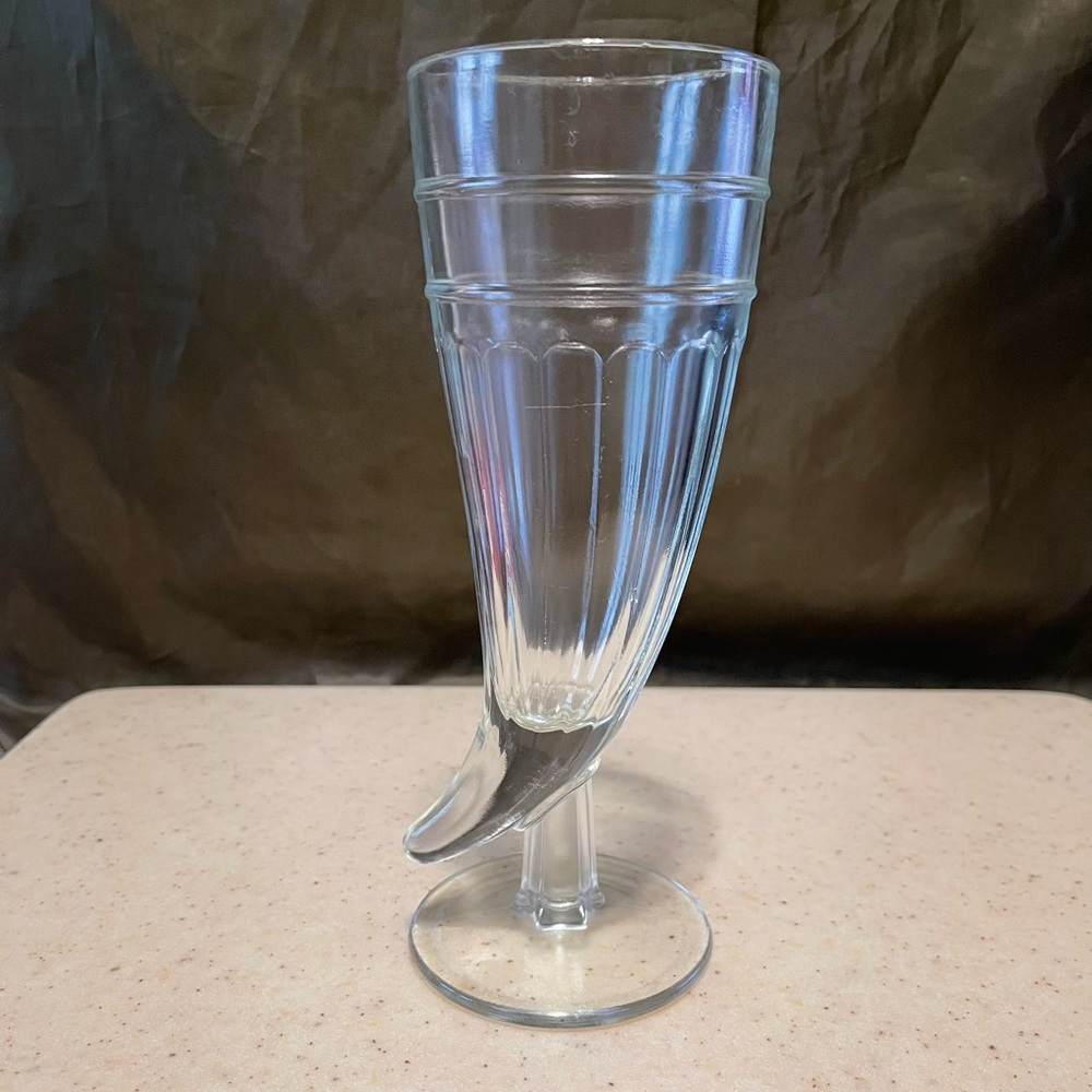 Vintage Clear Drink Beer Alcohol Ice Cream Malt Shake Glass Shaped Horn 8” USED